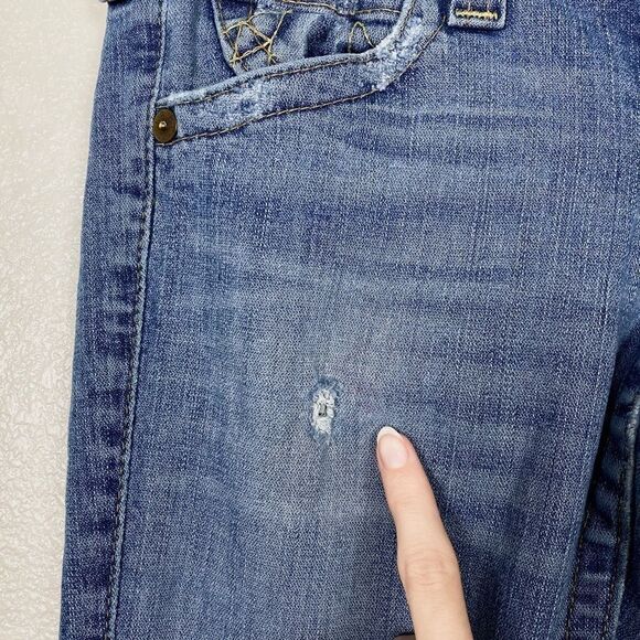 True Religion Light Wash Distressed Low Rise Straight Leg Jeans - Picture 3 of 5